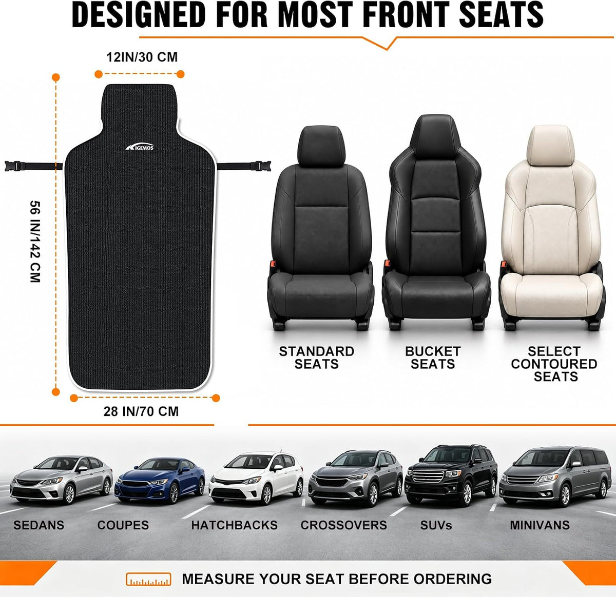 Car Seat Cover Towel for Cars, SUVs, Vans and Trucks, 2 Pack, Black