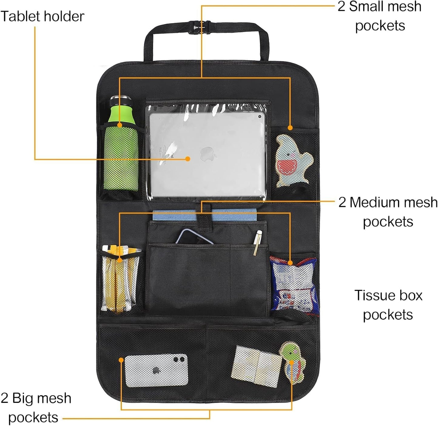 AYWVRBST Car Backseat Organizer, 9 Storage Pockets,Thickened 600D Polyester, Waterproof, Durable, Universal Fit for Sedan SUV, Truck, Minivan