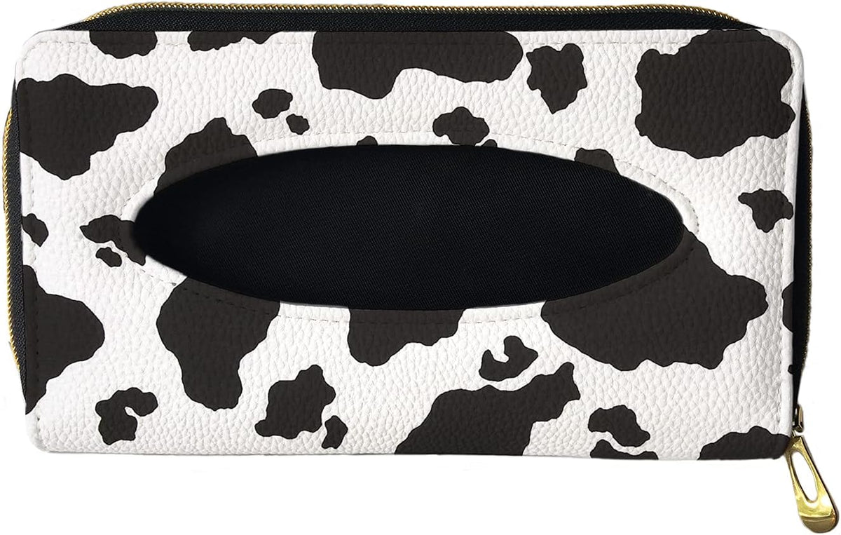 Biyejit Car Tissue Holder - Black and White Cow Print Sun Visor Napkin Holder, PU Leather Backseat Tissue case Holder