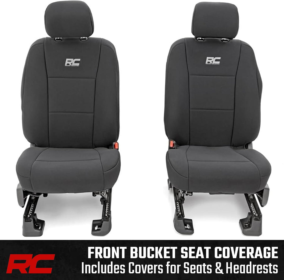 Rough Country Neoprene Front & Rear Seat Covers for Ford F-150, Lightning, F-250 & F-350 (2015-2026) Crew Cab w/Front Bucket Seats & Rear 60/40 Split