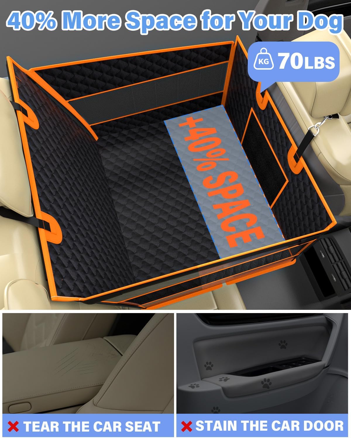 Instraella Dog Car Seat for Large Dogs, Half Back Seat Extender with Hard Bottom, Waterproof Non-Slip Pet Car Seat for Cars, SUVs and Trucks, Fits Medium Dogs