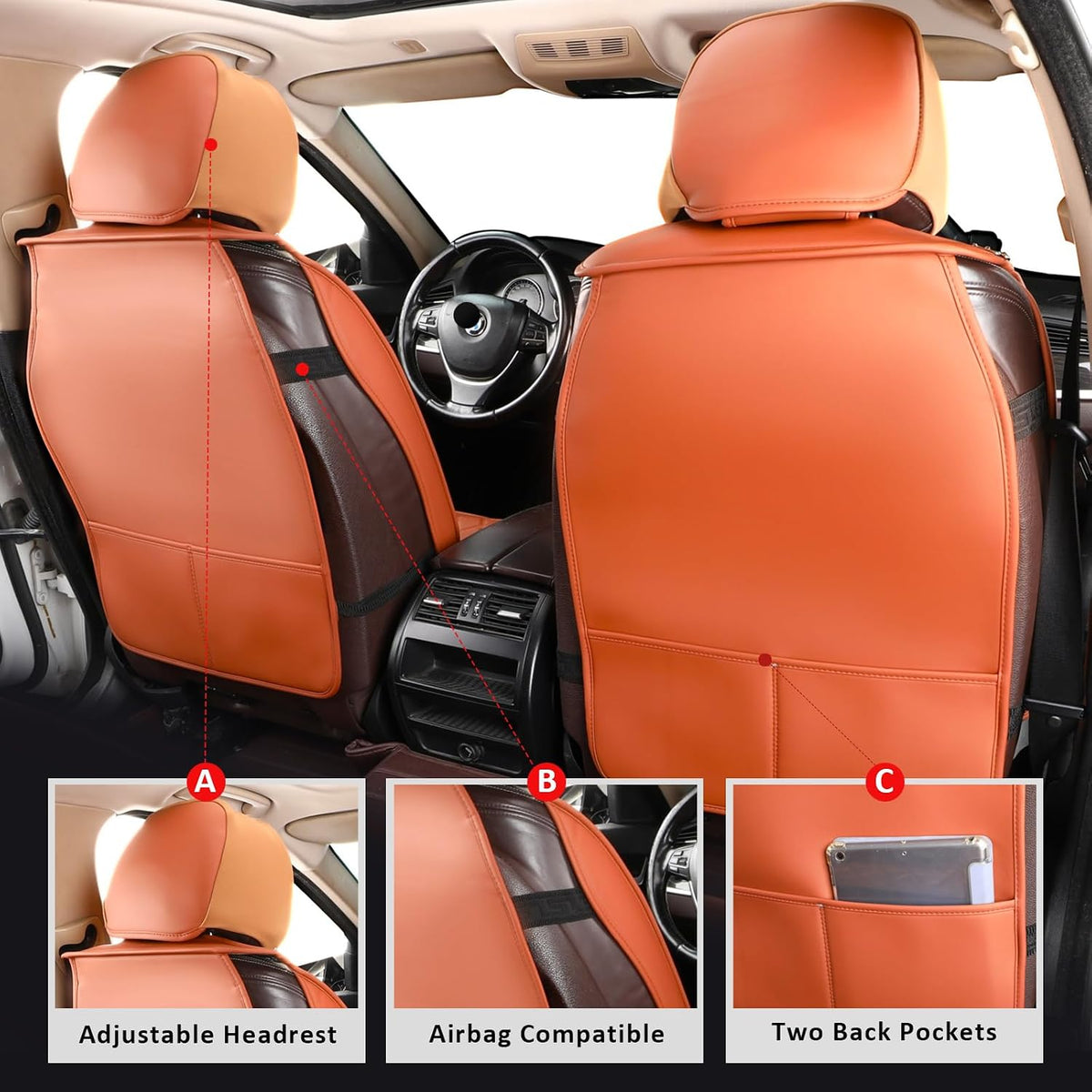 MIROZO Seat Covers Full Set,Leather Seat Covers Car Seat Protector Brown