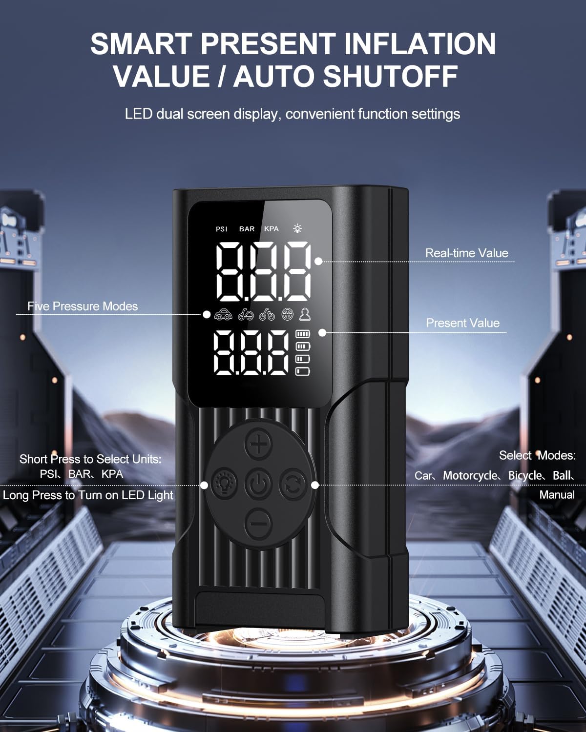 Hafuloky Tire Inflator Portable Air Compressor, 150PSI Cordless Air Pump with Digital Gauge & Auto Shut Off, Electric Bike Pump for Car, Motorcycle, Bicycle and Balls