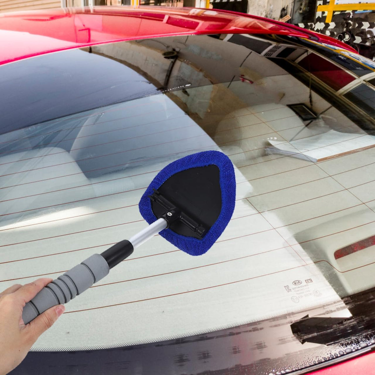 PRETYZOOM Glass Cleaning Brush Adjustable Pole Blue