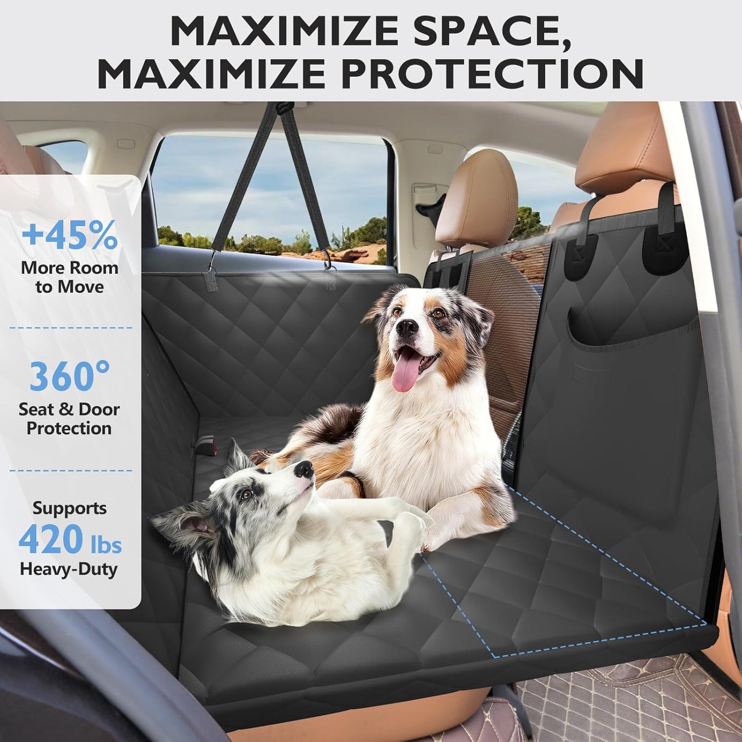 Back Seat Extender for Dogs-Large Space, Hard Bottom Egg Crate Foam Soft Dog Car Seat Cover, Sturdy Backseat Extender for Dogs, Waterproof Pet Car Bed Dog Hammock for Car, SUV, Truck