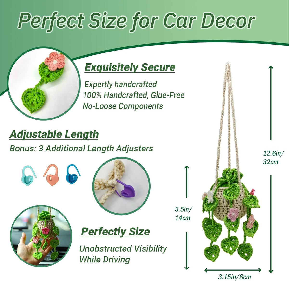 Crochet Hanging Plant for Car, Handmade Car Decor