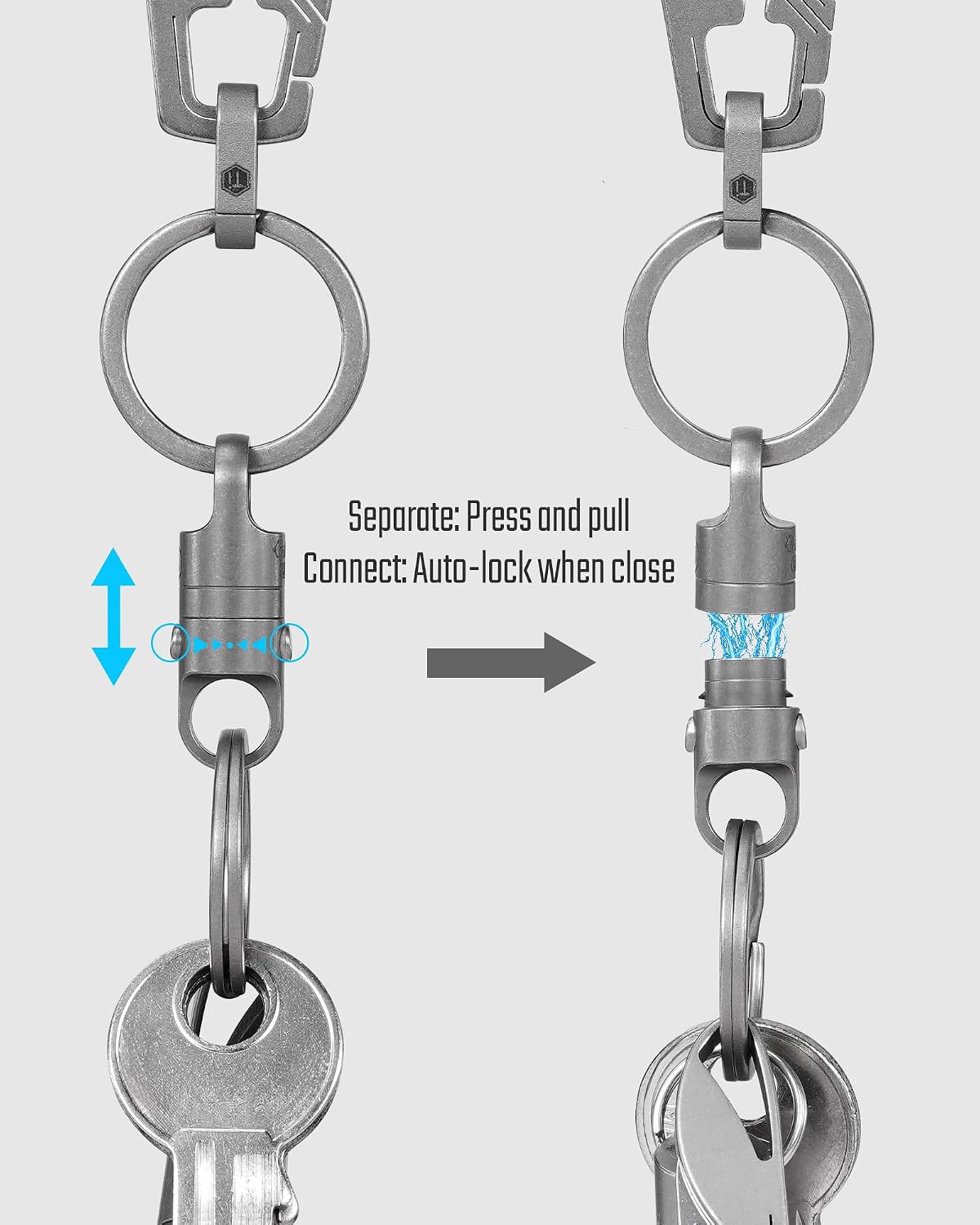 KeyUnity Titanium Magnetic Quick Release Keychain, One-Hand Detachable Connector for Car Keys, USB Drives and EDC, Gear, KA62 Compact-1 Pack