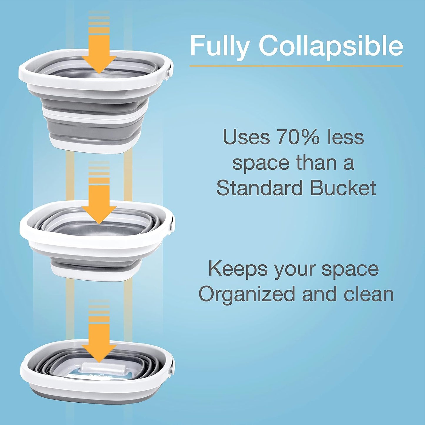 Brookstone Collapsible Bucket, Foldable Cleaning Bucket with Handle, Household Essentials Cleaning Basin and Dust Mop Bucket, Collapsible Wash Basin for Car Cleaning, [2.6 Gal. 10L] Square, White