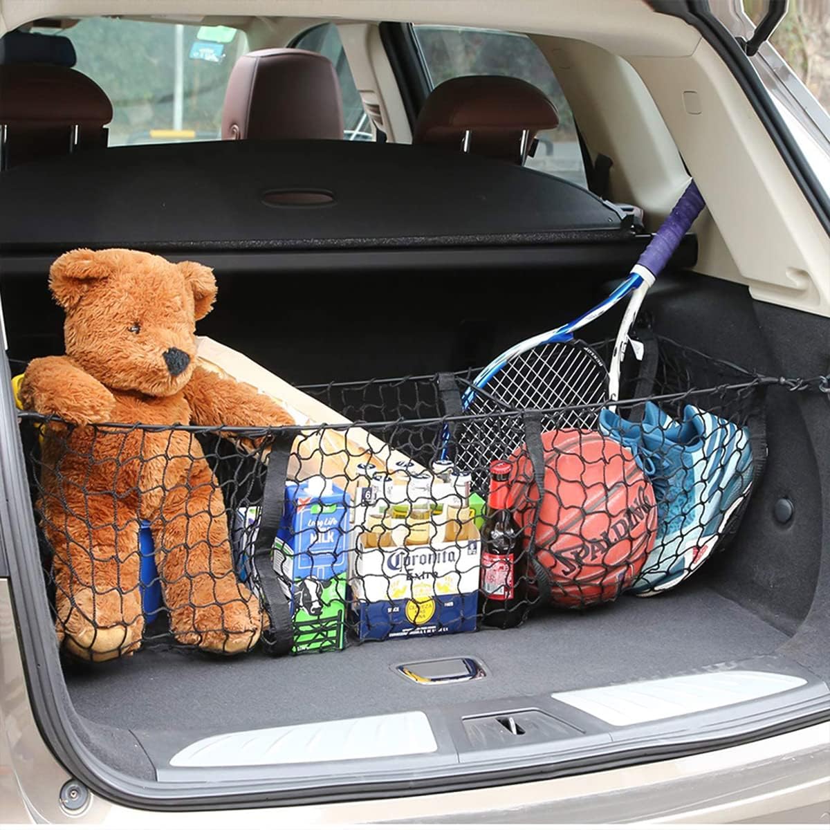 3-Pocket Car Trunk Cargo Net with Carabiners