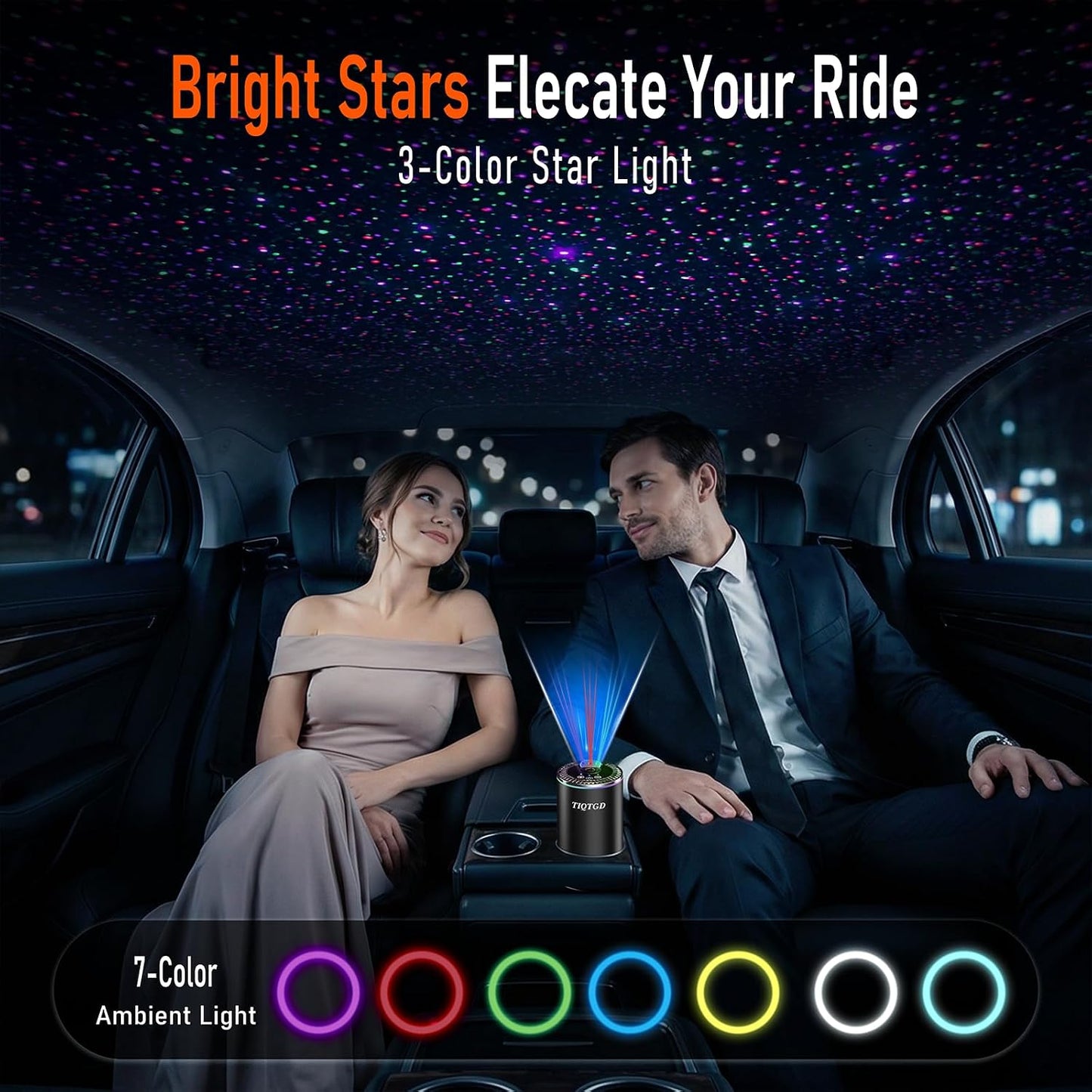 Smart Car Air Freshener, Car Air Freshener Diffuser with Three Color Starry Sky Projection, Auto On/Off Aroma Diffuser, 3 Adjustable Mist Modes Rechargeable Aromatizante para Carro, Cologne