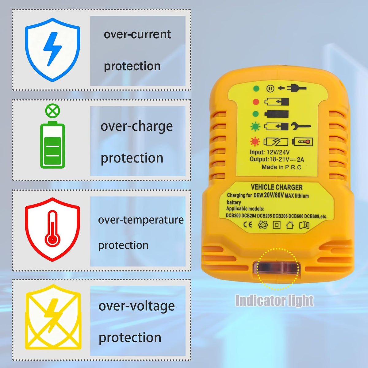 Car Battery Charger Compatible with Dewalt 20V/60V Batteries for DCB207 DCB201 DCB204 DCB203 DCB200 DCB606 DCB609 DCB612 etc