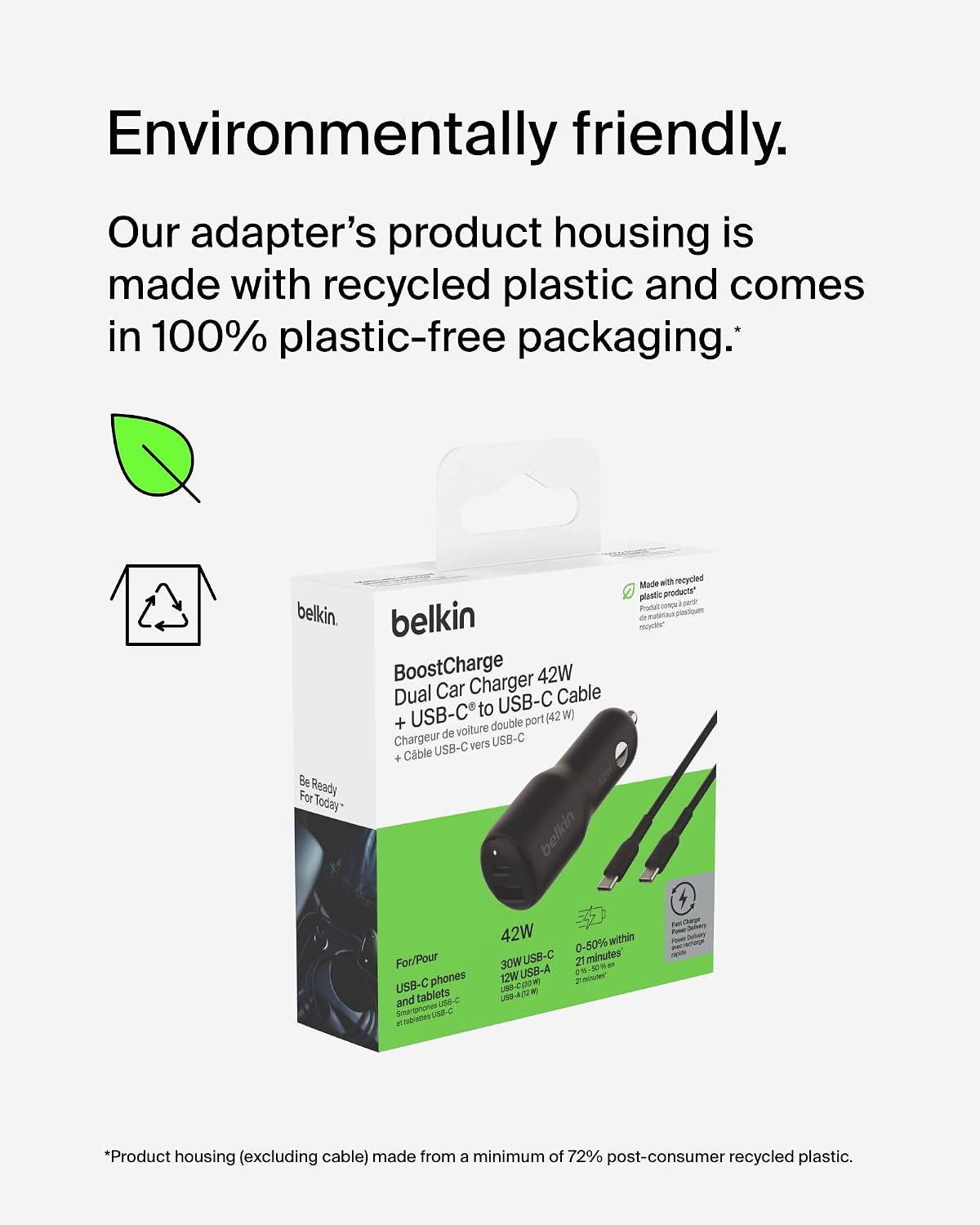 Belkin BoostCharge 42W Car Charger with USB-C to C Cable