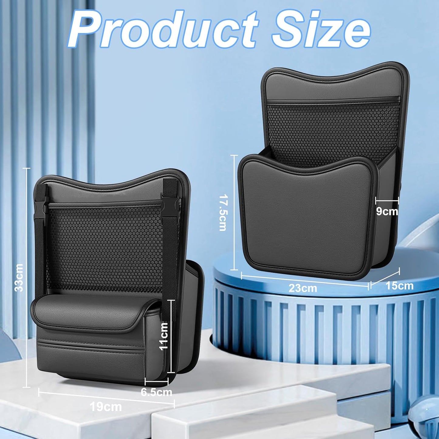 Car Organizer Storage Between Seats, Nappa Leather Headrest Hanging Storage Bag Pocket Purse Holder Snack Holder Automotive Console Organizer for Travel, Driving