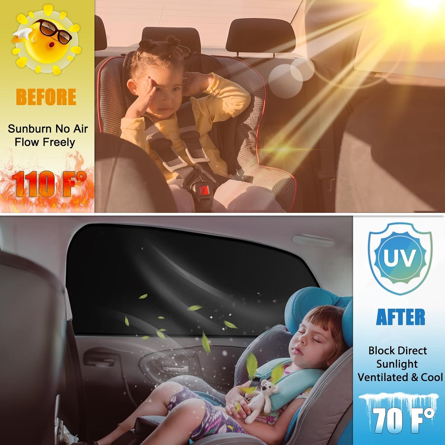 XCBYT Magnetic Car Side Window Shades 4 Pack, 100% Blackout Privacy | Blackout privacy for camping, naps & work. Keeps your car cool. Fits steel frames only, measure first. Handle magnets gently
