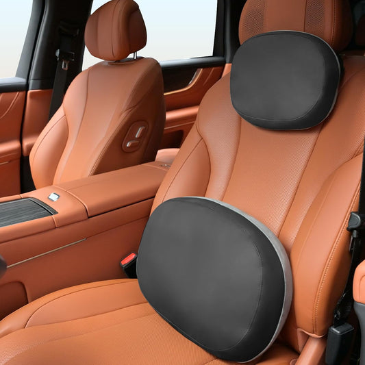 FLORICH Car Headrest and Lumbar Support Pillow for Car Office Chair, Double-Sided Skin-Friendly Suede & Leather Car Seat Pillow and Back Support, Pressure-Relieving Back Support for Car, Office Chair