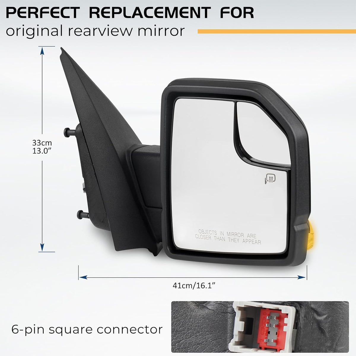 Right Passenger Side Door Mirror Assembly Compatible with Ford F150 2015-2020 with Turn Signal, Power Heated, Blind Spot Glass Replaces ‎FL3Z17682CB (6 Pins)