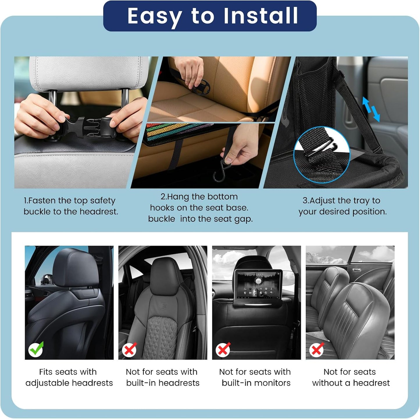 MoKo Car Organizer Back Seat, Backseat Car Organizer with Foldable Table Tray, 8 Pockets, Back Seat Organizer with Transparent Tablet Pocket for Road Trip, 600D Oxford Cloth, 2 Pack, Black