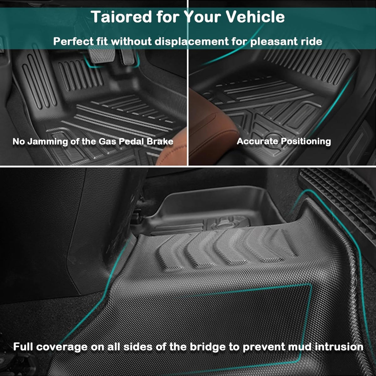 All Weather Floor Mats for 2012-2017 Chevy Equinox & GMC Terrain/Terrain Denali, Waterproof TPE Rubber Anti-Slip Car Carpet, 2 Row Front & Rear Custom Fit Car Floor Liner