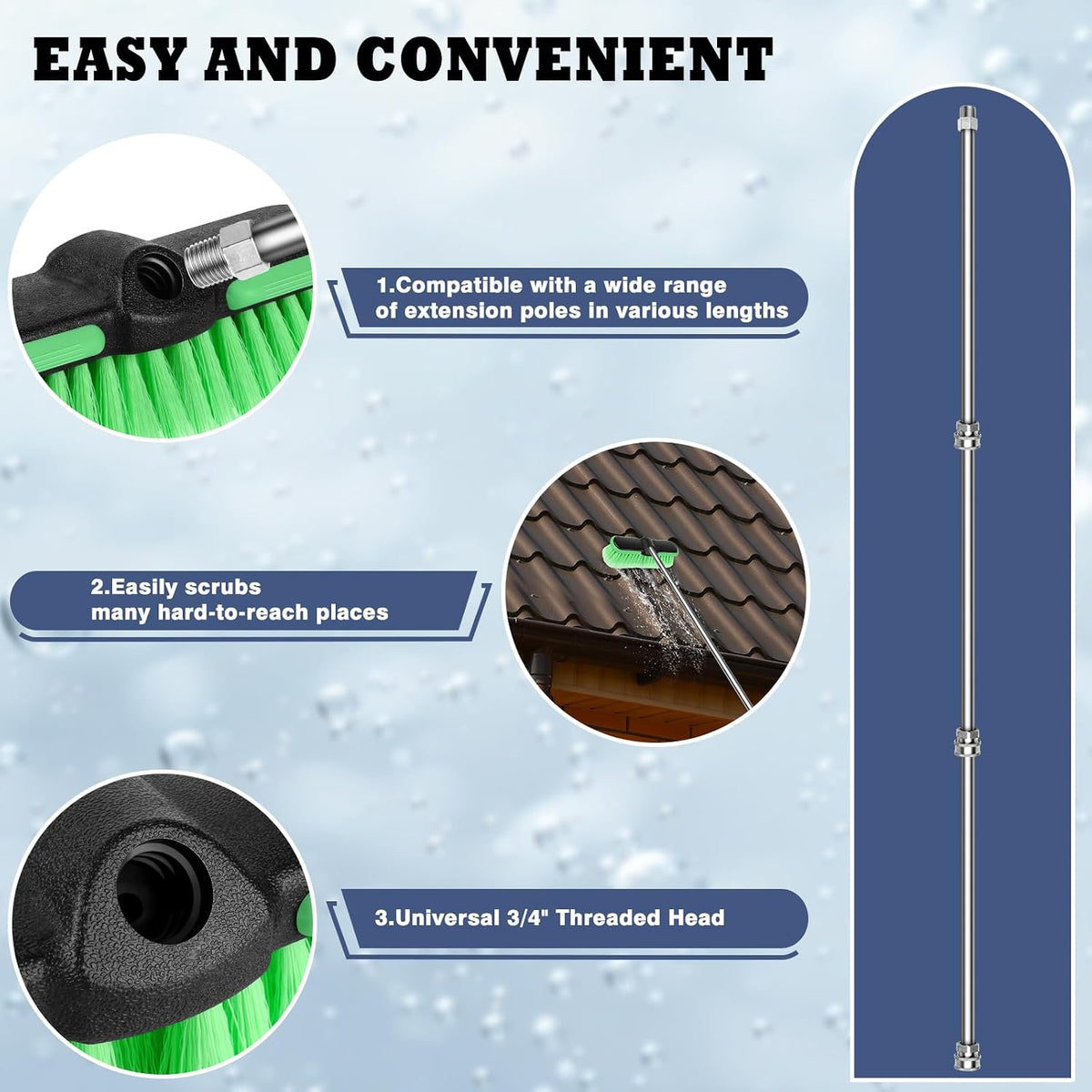 10" Car Wash Brush Head,Scrub Brush Attachment for Extension Pole