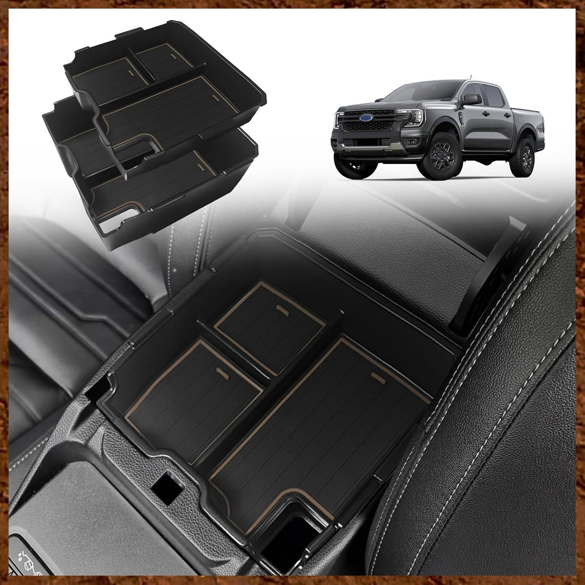 Muslogy Two-Layer Console Organizer for 2024+ Ranger & Raptor (Sandstone)