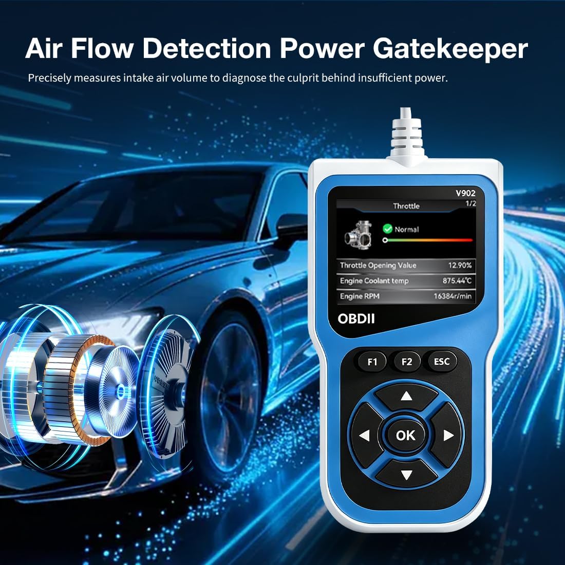 V902 OBD2 Scanner with AI Diagnostic Report, Car Code Reader, 2.8" HD Color Screen, 10 Full Diagnostic Modes, Read/Clear Fault Codes, Compatible with All 1996+ Cars, Trucks, SUVs, RVs