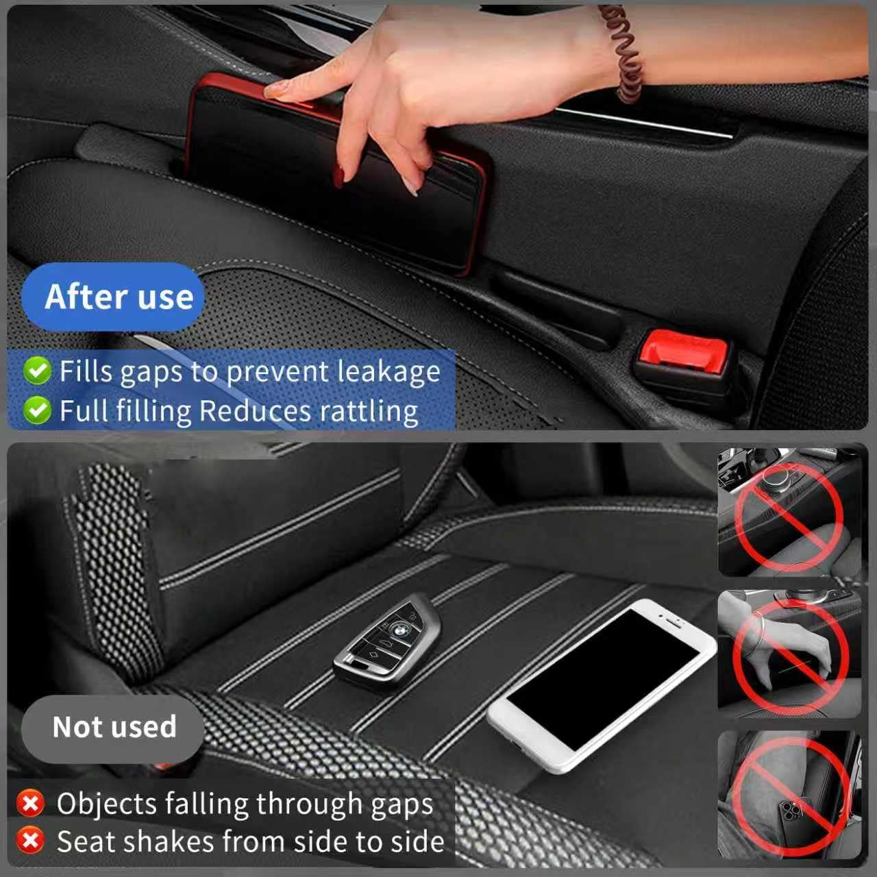 4PCS Car Seat Gap Filler Organizer & Leak-Proof Blocker, Black | Universal Fit, Storage Slot, Leak-Proof Seat Gap Plug, For Car SUV Truck