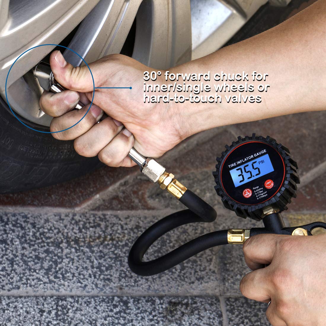 CZC AUTO Digital Tire Inflator Pressure Gauge, LED Display, Dual Head Chuck