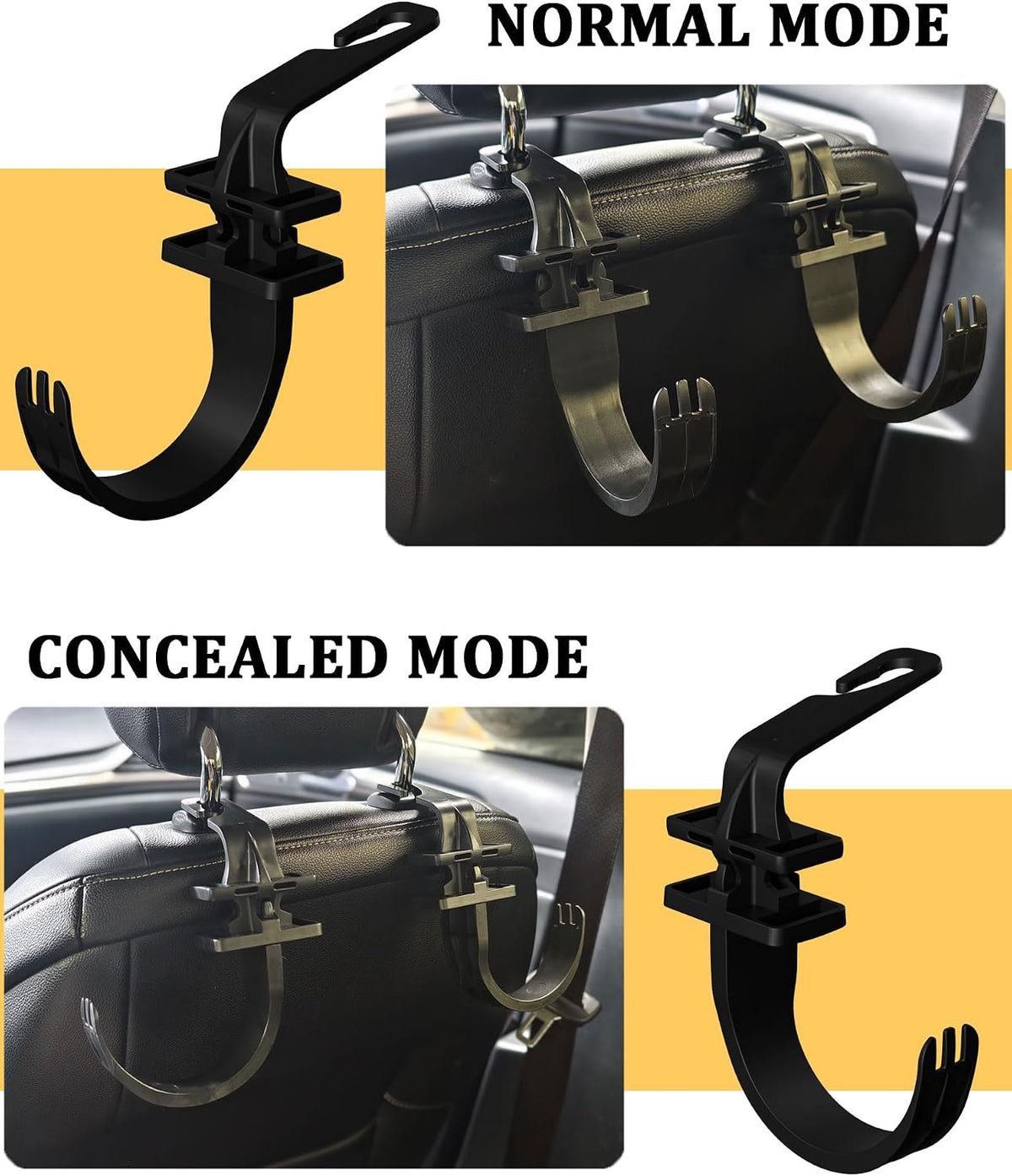 Concealable XL Hard Hat Holder for Truck, 3‑Size Heavy-Duty Car Seat Hooks