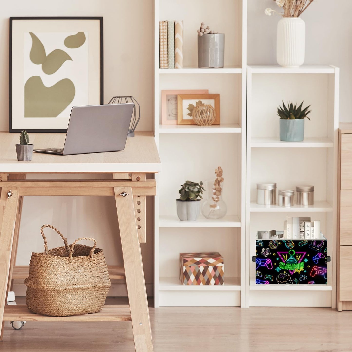 Neon Gamer Storage Bin Box with Handles, Gaming Room Foldable Organizer Basket Toybox for Teen Boys Room Bedroom Playroom Bathroom Clothes Toys Books