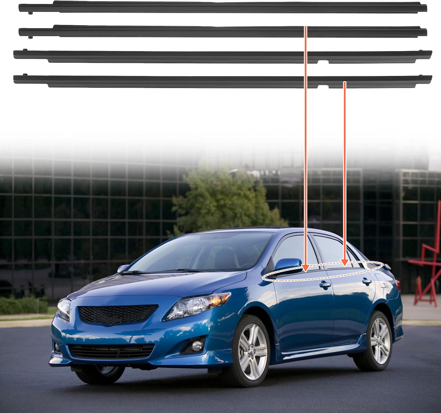 Weatherstrip Window Seal Car Window Moulding Trim Sweep Felt Seal Kit Fit for Toyota Corolla CE LE S XLE XRS 2009 2010 2011 2012 7573012300 7571002210-4 Piece Set