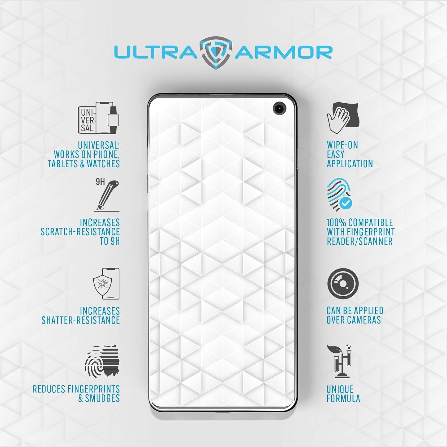 ULTRA ARMOR Liquid Glass Screen Protector for All Smartphones Tablets and Watches Wipe On Nano Protection - Universal