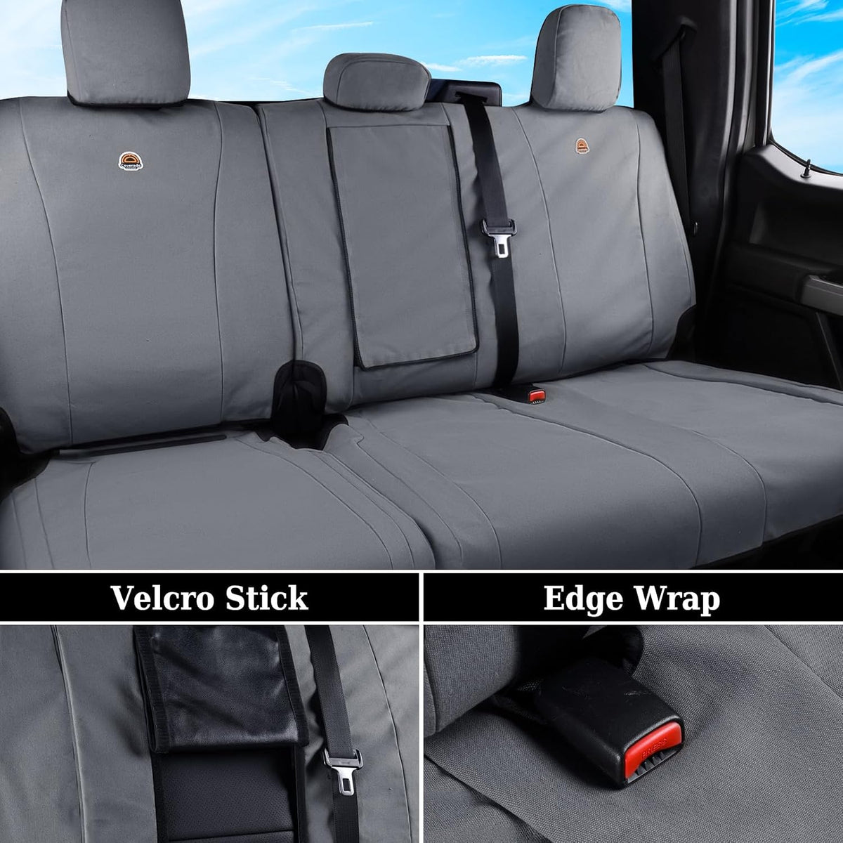 Coverado Rear Car Seat Covers, Waterproof Canvas Seat Protector for Car Seat Cushions for Kids & Dogs, Seat Covers Compatible with 2015-2026 Ford F150&2017-2026 Ford F250 F350 F450(Gray, 2PCS)