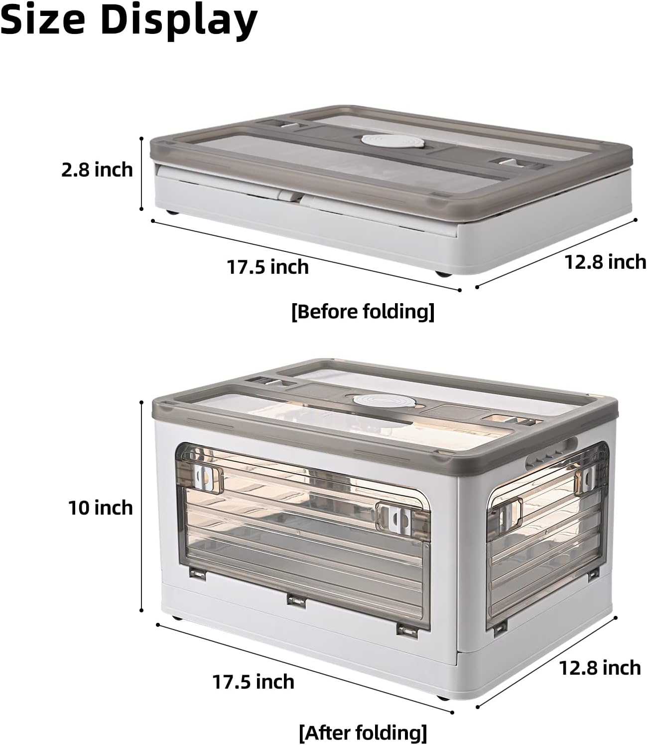 32Qt Plastic Storage Bins With Lid, Collapsible With Wheels, 4 Doors, Stackable for Organizing Clothes, Snacks and Camping, 2-Pack (Grey)