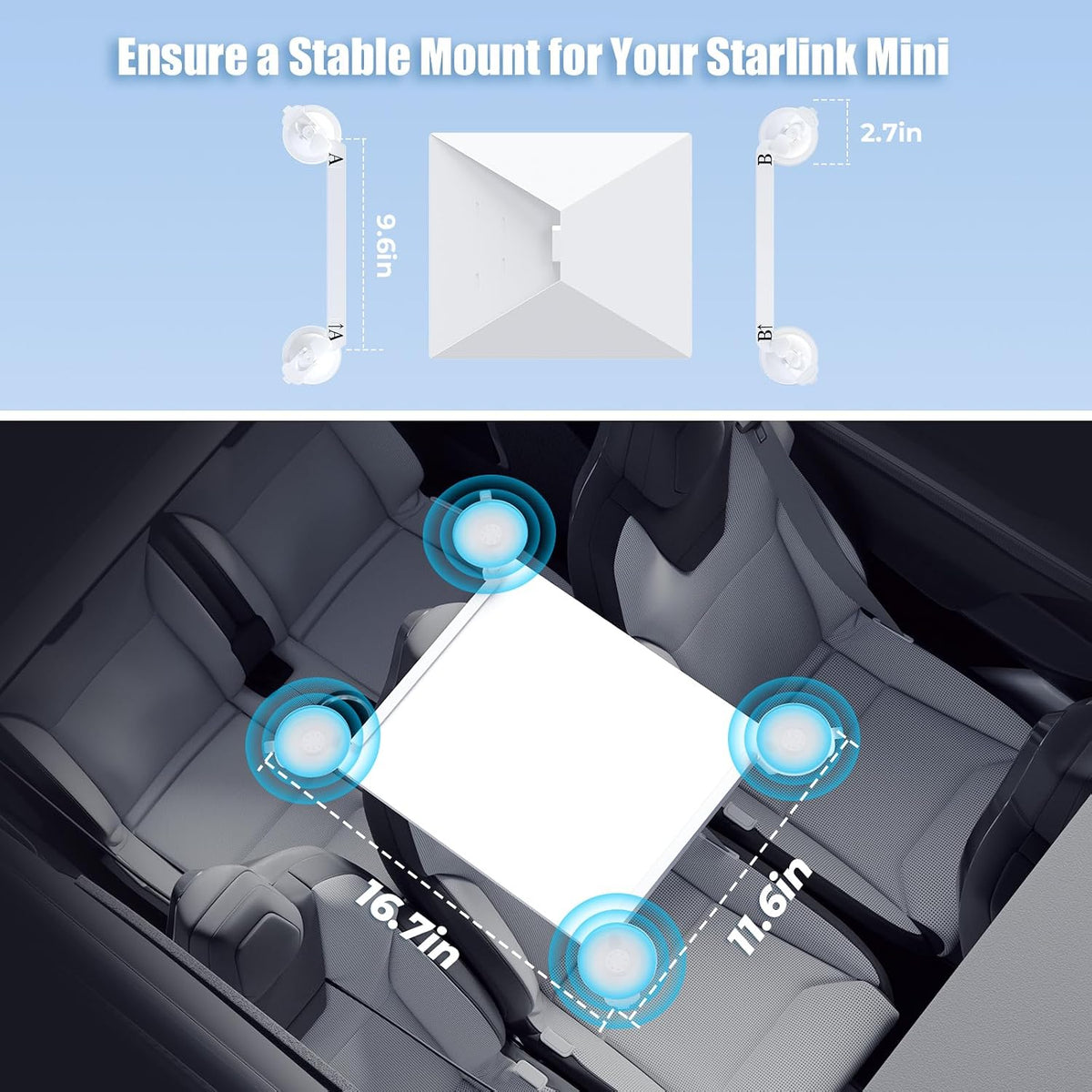 Starlink Mini Car Mount, Starlink Mini Accessories for Car Windows & Sunroofs, Secure Mounting Kit with 2 Spare Cups & Anti-Slip Pad,All-Weather Stability for RVs, Trucks & Boats(White)