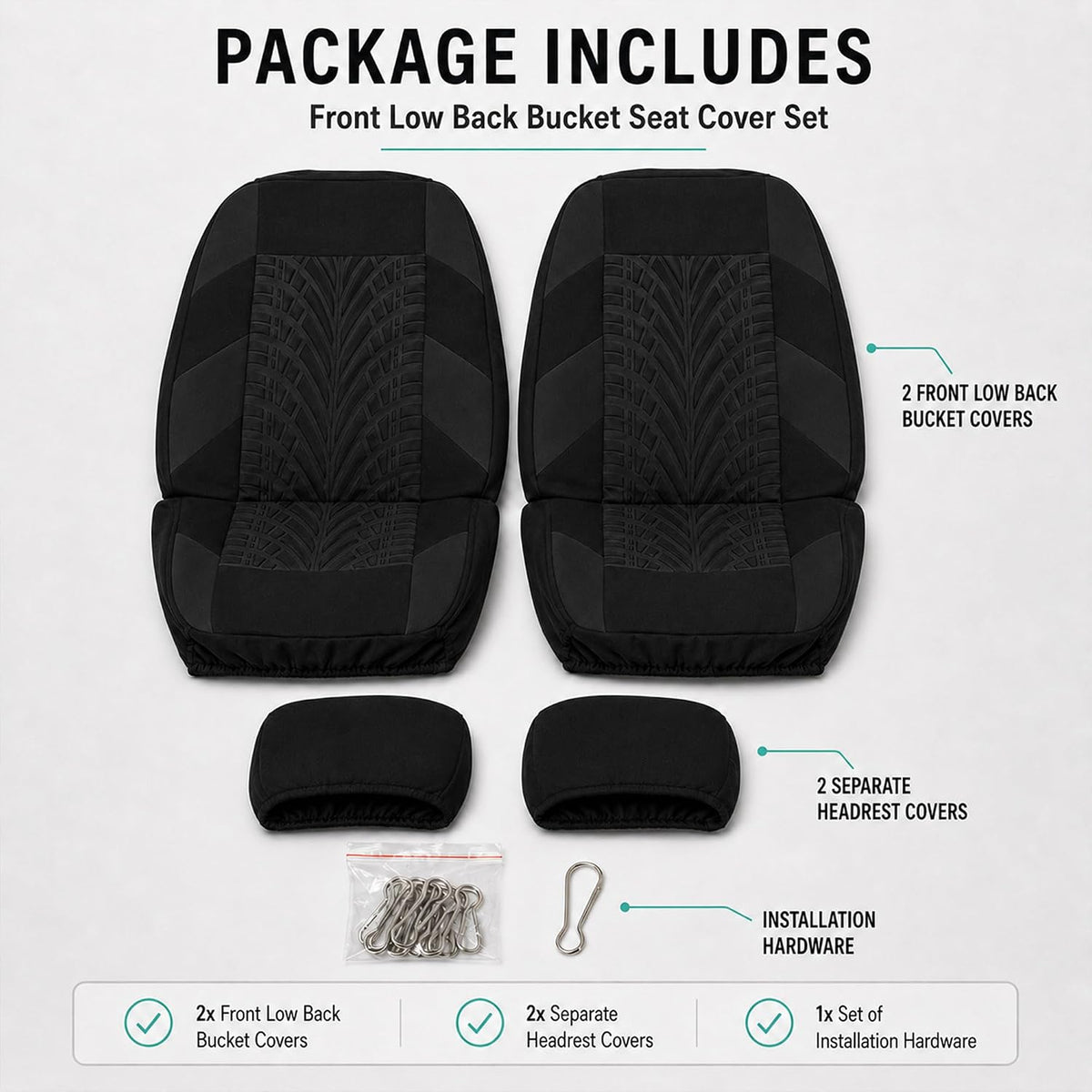 FH Group Front Set Travel Master Car Seat Covers - Covers for Low Back Car Seats with Removable Headrest, Universal Fit, Automotive Seat Cover, Airbag Compatible Car Seat Cover for SUV, Sedan Black