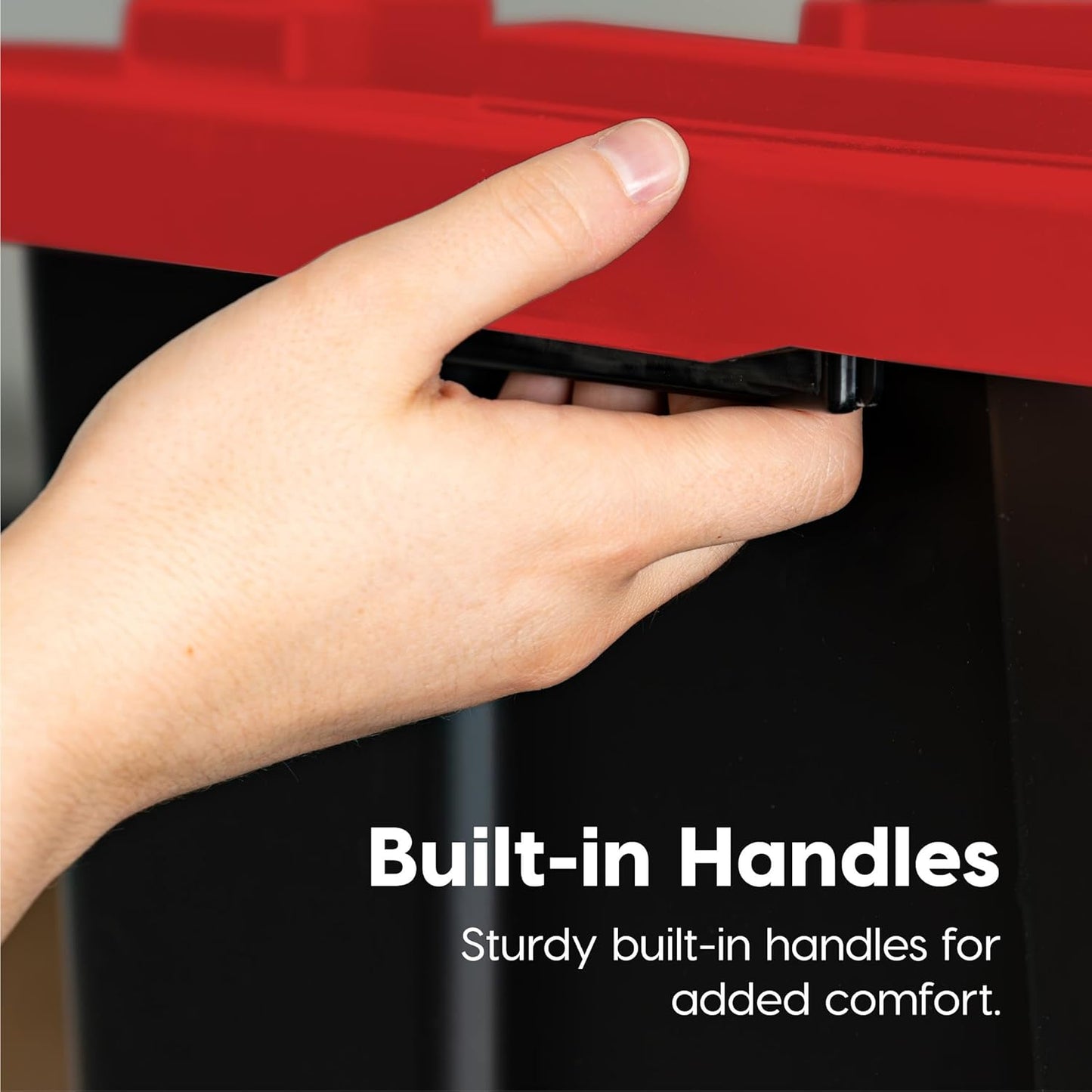 IRIS USA 4-Pack 12 Gallon Storage Bins with Lids |Made in USA| Heavy Duty Plastic Tote Containers for Truckbed Tool Box Organization, Large - Red