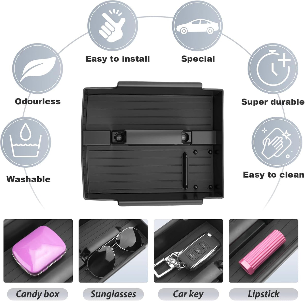 SKTU for 2026 Kia K4 Hatchback Center Console Organizer for 2026+ Kia K4 Hatchback (LX/LXS/EX/GT-Line/GT-Line Turbo) Console Tray Kia K4 Hatchback 2026 Accessories ABS Armrest Storage Box