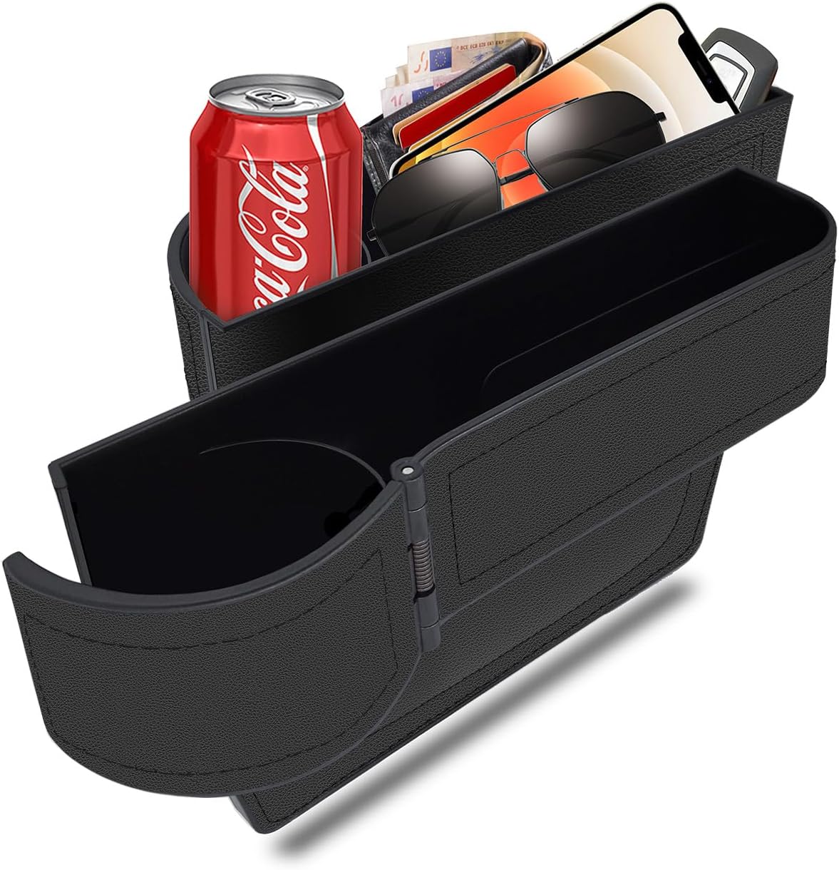 BAILISI Car seat gap filler organizer,Multi-function car seat storage box 2 packs,Adjustable Cup Holder car console side storage box Holders phone, sunglasses,car accessories (Black Style 4)