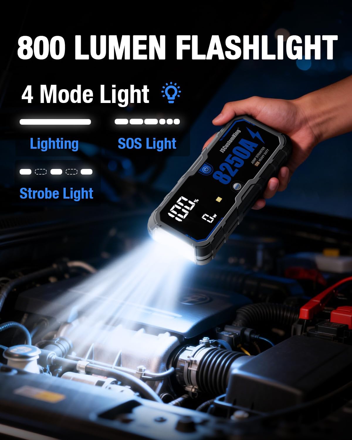 8250A Jump Starter Battery Jump Starter Battery Pack with PD-65W (for All Gas or 10.0+L Diesel), 12V Potable Car Jump Start with 4.01 inch HD Screen, 2 USB Power Bank 24-Months Stand-by Time