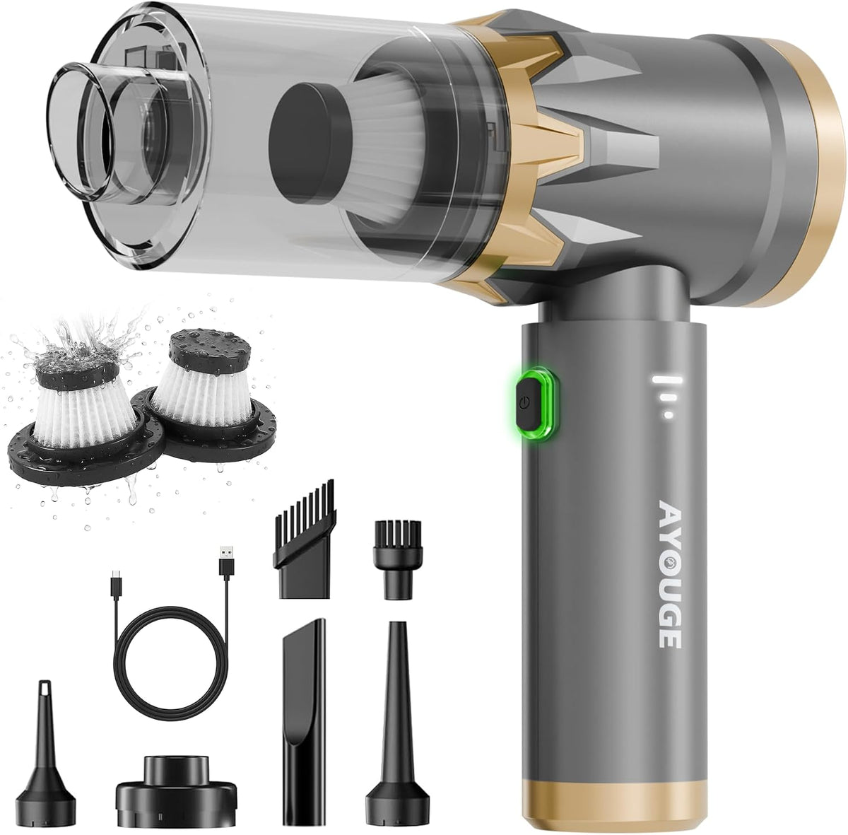 Car Portable Vacuum Cleaner, 20000PA Cordless Handheld Vacuum with Brushless Motor, 3-Speed Mode, 4-in-1 Air Duster & Air Blower for Car, Home, Office, Camping - Grey