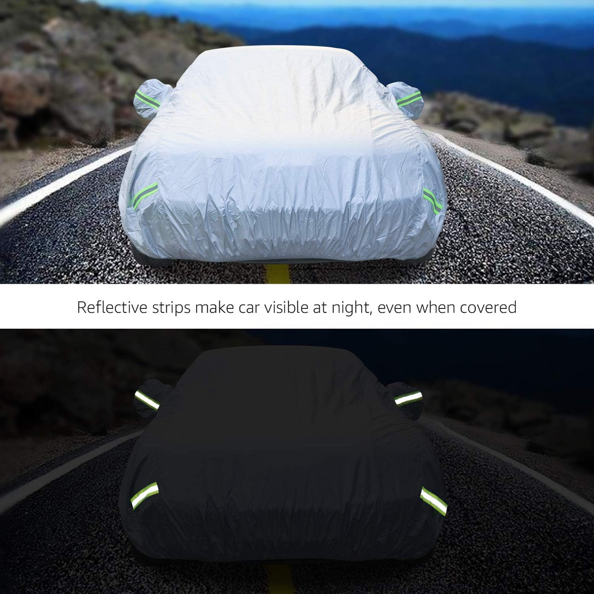 Amazon Basics Silver Weatherproof Car Cover, 150D Oxford, UV Protection, Snow Protection, Dustproof for Sedans up to 200", with Door Zipper