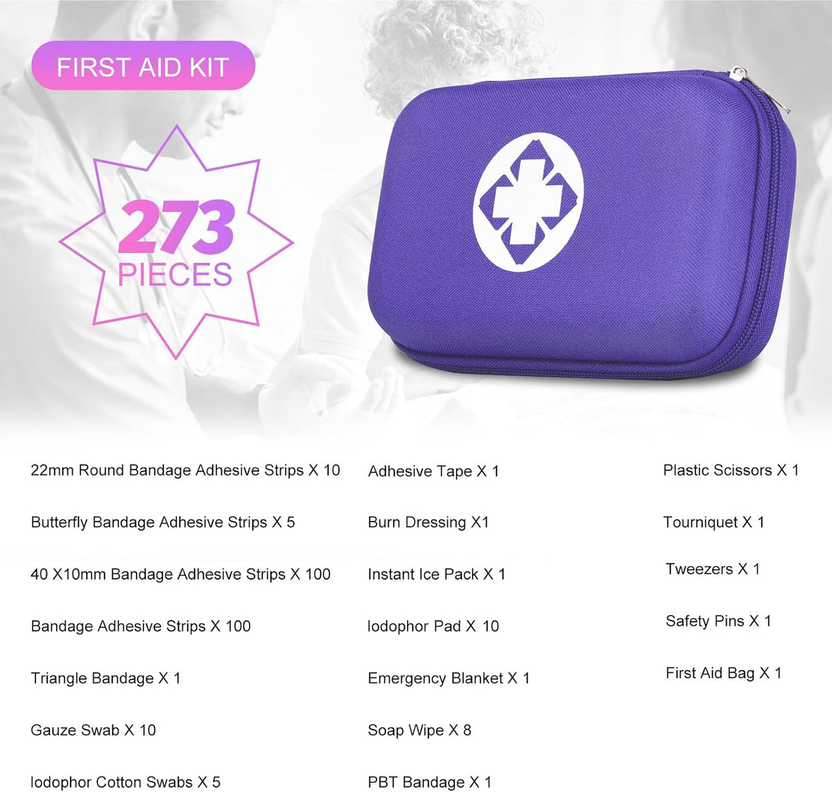 First Aid Kit 277PCS Car Home Camping Essentials Purple Emergency Kit