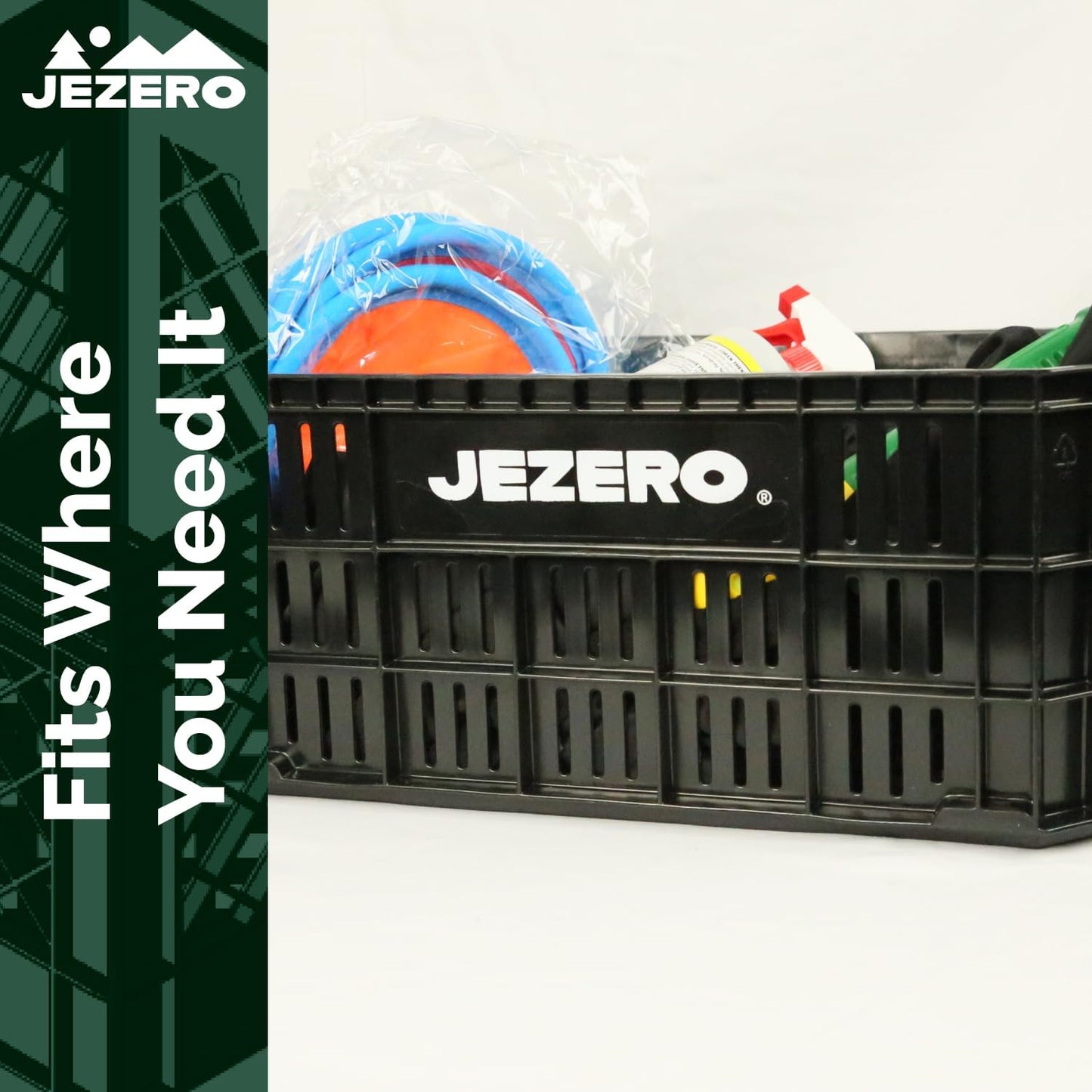 JEZERO Black 6-Pack Harvest Storage Crate – Stackable Plastic Tote Box for Fruit & Vegetables, Kitchen, Pantry, Closet, Car & Outdoor Use | Open Utility Bin, 20" x 12" x8"