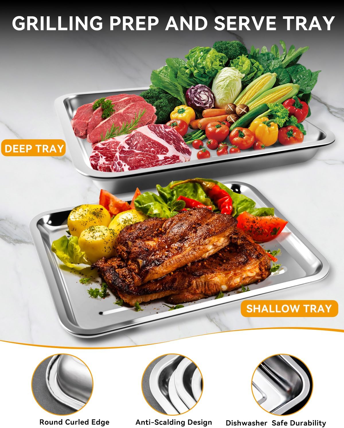 Grill Carry System, grill prep trays 13Pcs,Large Stainless Steel Trays for Food,Stainless Steel Cutting Board & reusable skewers,BBQ Grill Accessories, Grilling Gifts for Men