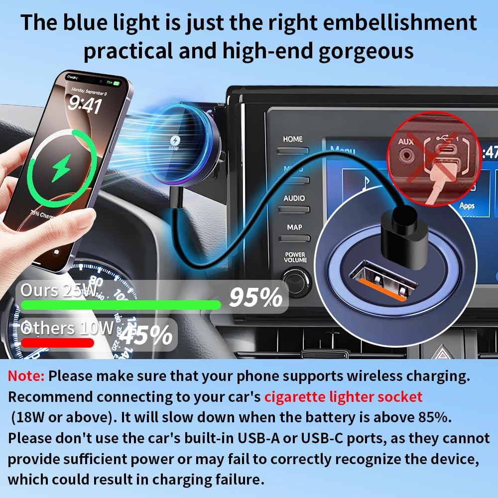 Qi2.2 Max 25W Fast Wireless Car Charger Phone Holder for Toyota RAV4 2019-2025 [ 7/8 inch Touch Screen ] Auto Accessories Magnetic Cell Phones Mount Cellphone Charging Compatible with MagSafe