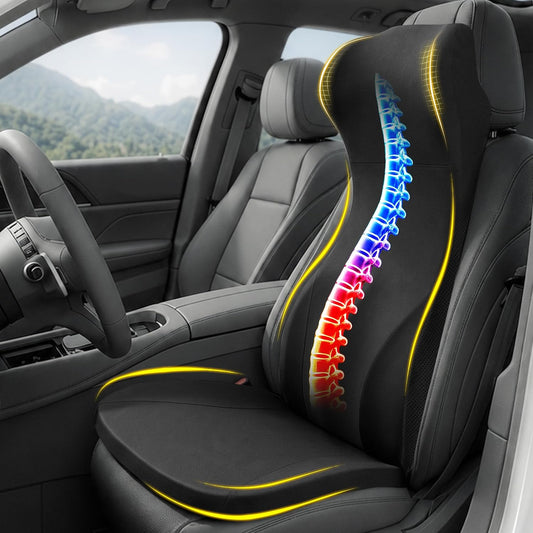 Allaboutsla 2 Piece Car Seat Cushion, Back Support with Car Headrest Pillow | 3-in-1 Memory Foam Car Seat Cushions, Car Lumbar Support with Car Neck Pillow, Seat Support for Long Driving, Trucks, Black
