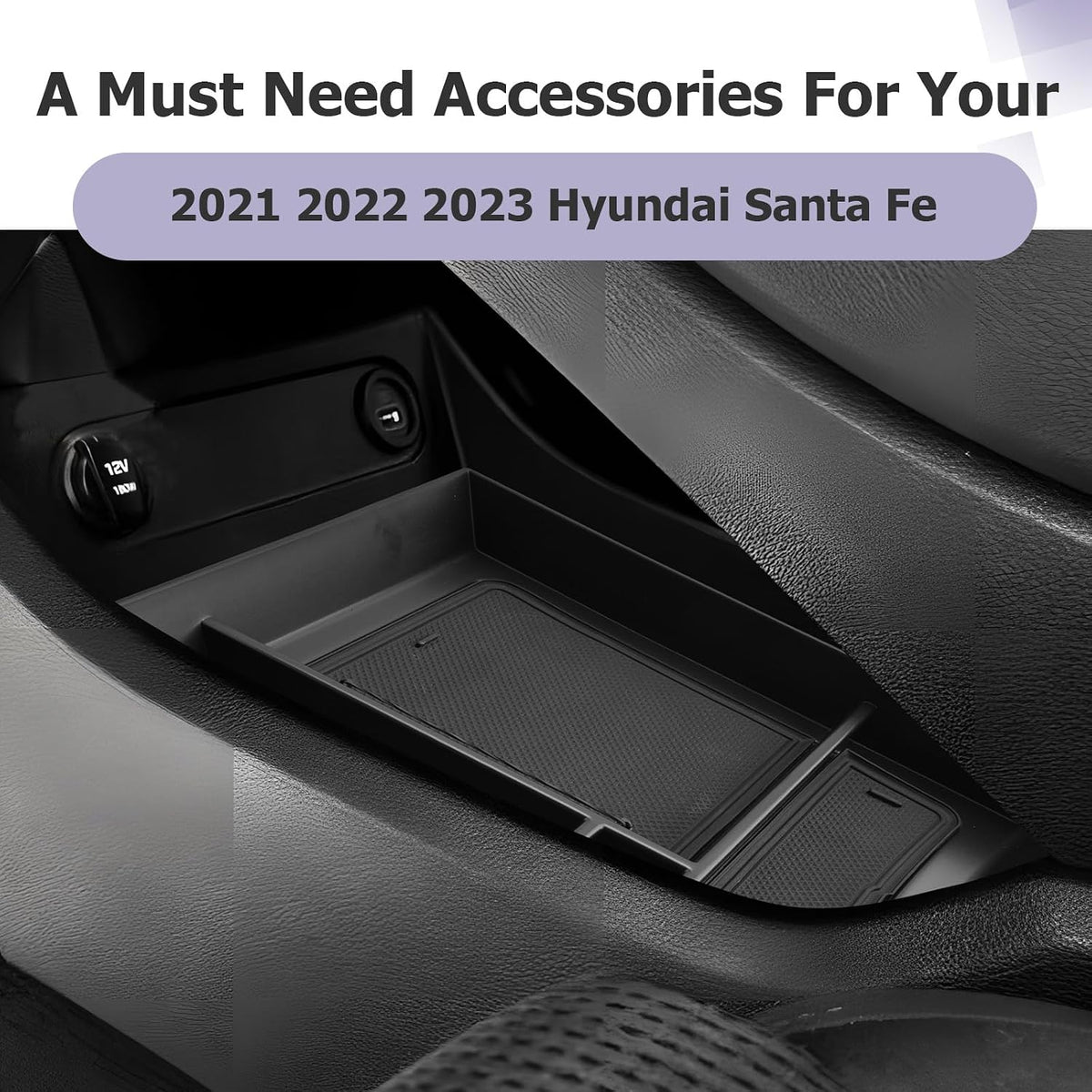 LUWU Lower Center Console Tray Storage Box for 2021 2022 2023 Hyundai Santa Fe SE/SEL/XRT/Limited/Calligraphy Accessories Armrest Console Organizer ABS Material 2022 2023 Santa Fe Accessories Black