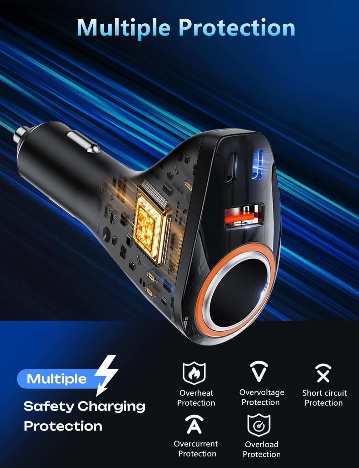 4 in 1 USB C Car Charger, 170W Multi USB Cigarette Lighter Adapter