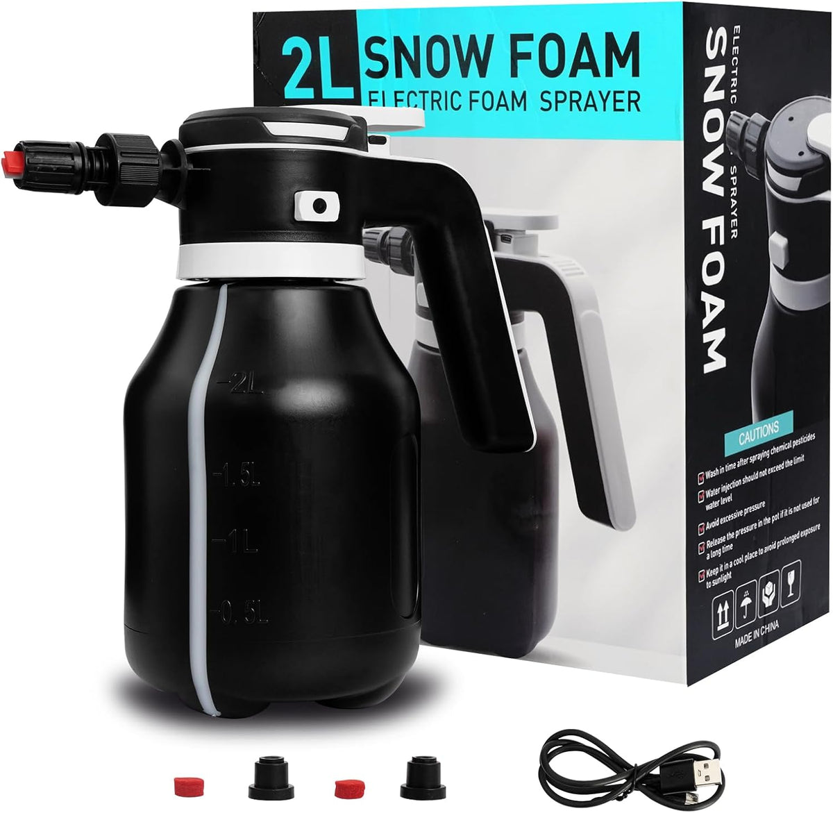 Electric Foam Sprayer, 2L Cordless Rechargeable Car Wash Foam Cannon