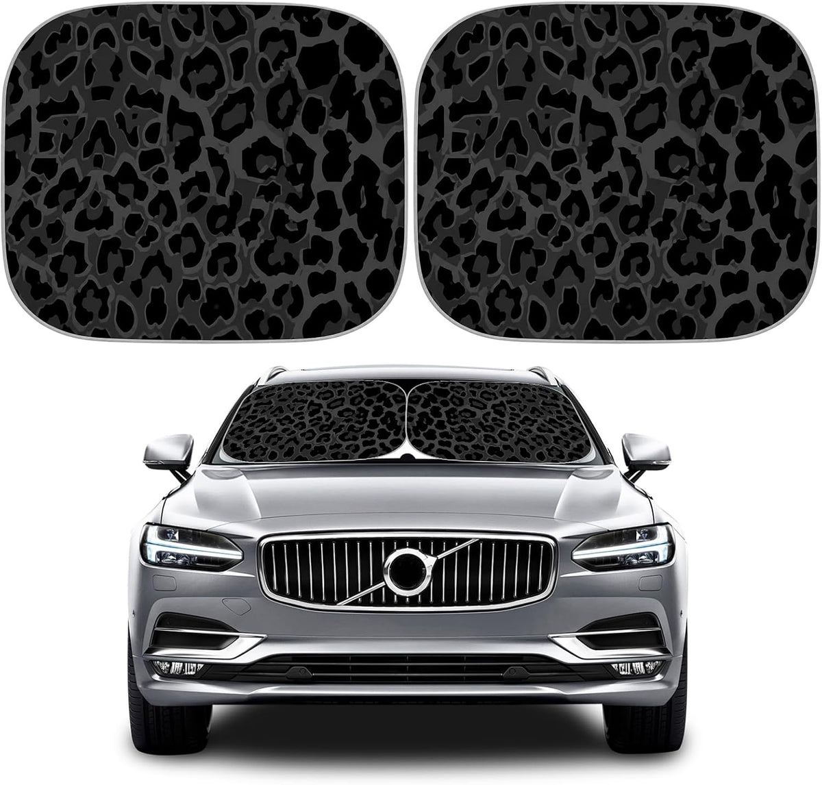 2 PCS Car Windshield Shade, Leopard Print Foldable Windshield Sunshade Sun Blocker Keeps Your Vehicle Cool, Vehicle Interior Front Windscreen Shades for Sun UV & Heat Protection (Dark Brown)
